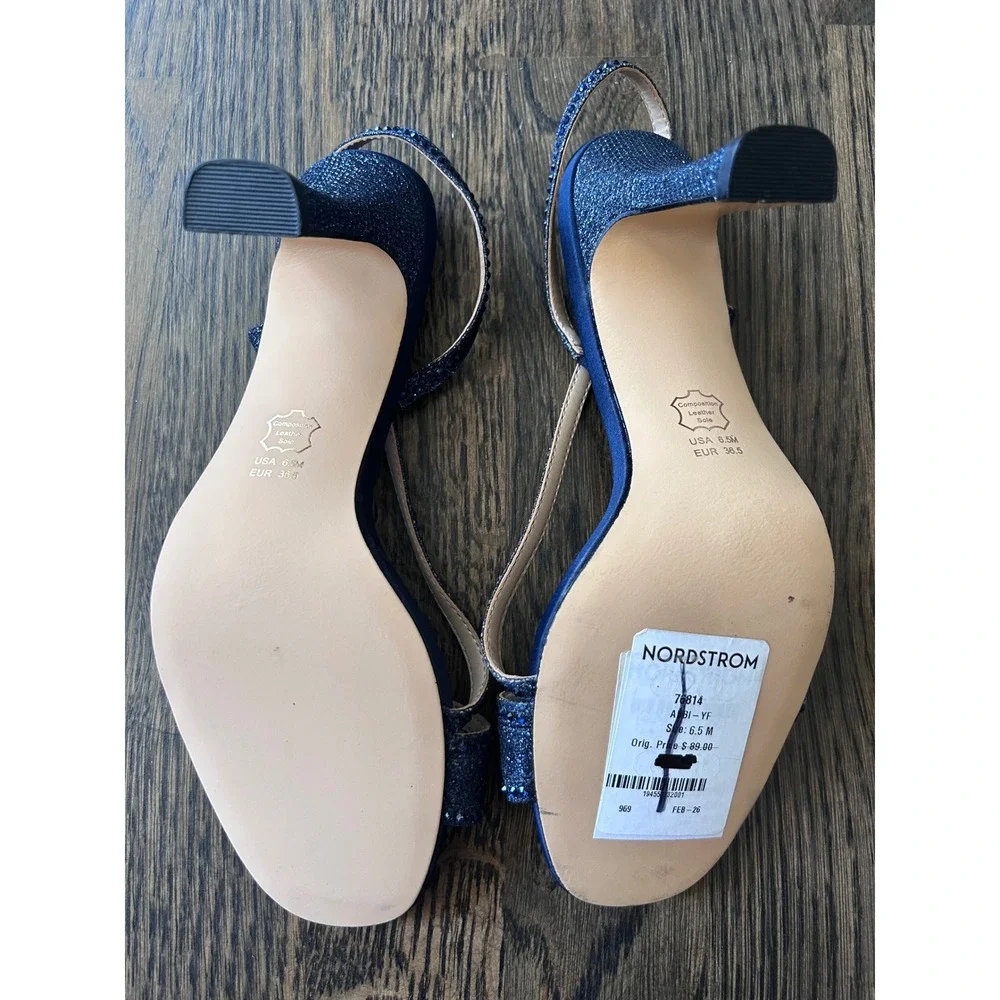 Nina New York Abbi-YF Navy Blue Glitter Rhinestone Slingback Heels Sandals 6.5M
